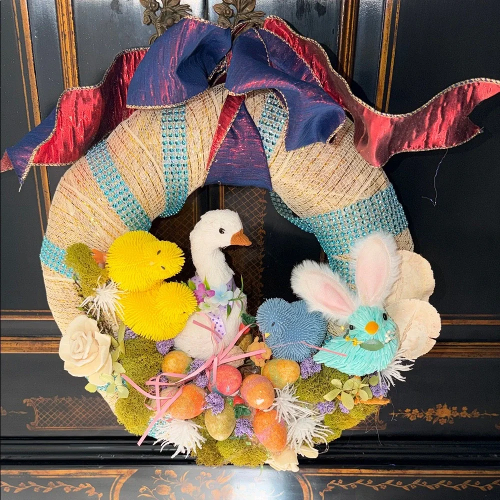 Colorful Easter Wreath with Plush Accents